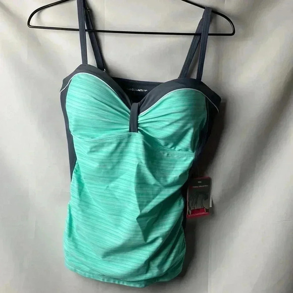 NWT FREE COUNTRY WO SIZE LARGE SWIM TOP SEAFOAM GREEN GRAY PADDED BRA ADJ STRAPS - Picture 2 of 12